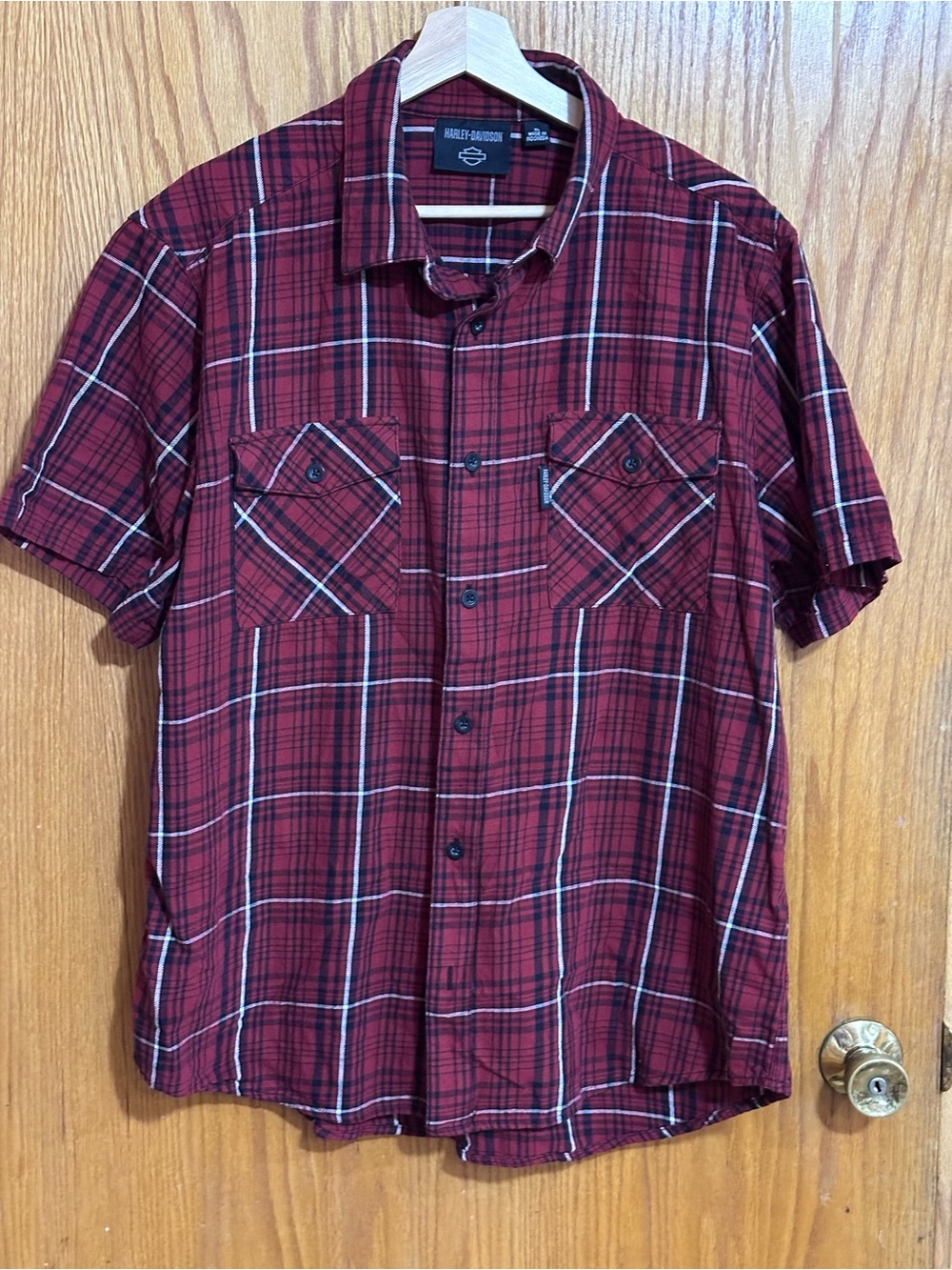 Harley-Davidson Red and Black Plaid Short Sleeve Button-Up Shirt‎ sz xl